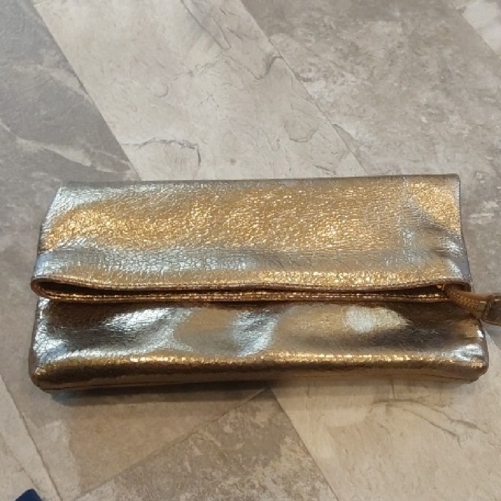 Steve Madden Gold Metallic Clutch Bag Genuine Leather